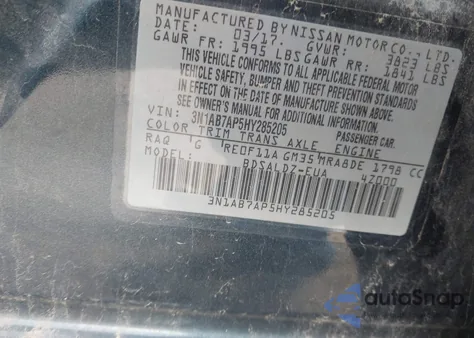 2017 Nissan Sentra Sv из США, поврежденный, VIN 3N1AB7AP5HY285205